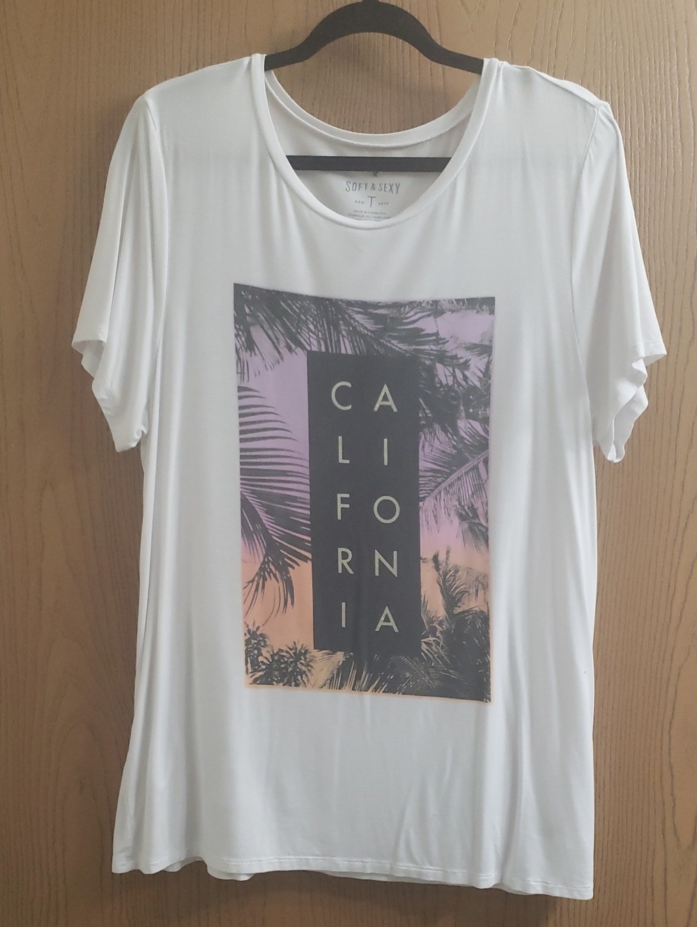 American Eagle Outfitters White Tee with Pastel Palm Graphic